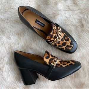 Nine West Toe Pump Heels Chunky Black Leopard 7.5